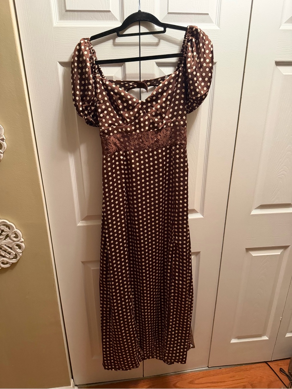 Altar'd State Brown and Cream Polka Dot Midi Dress